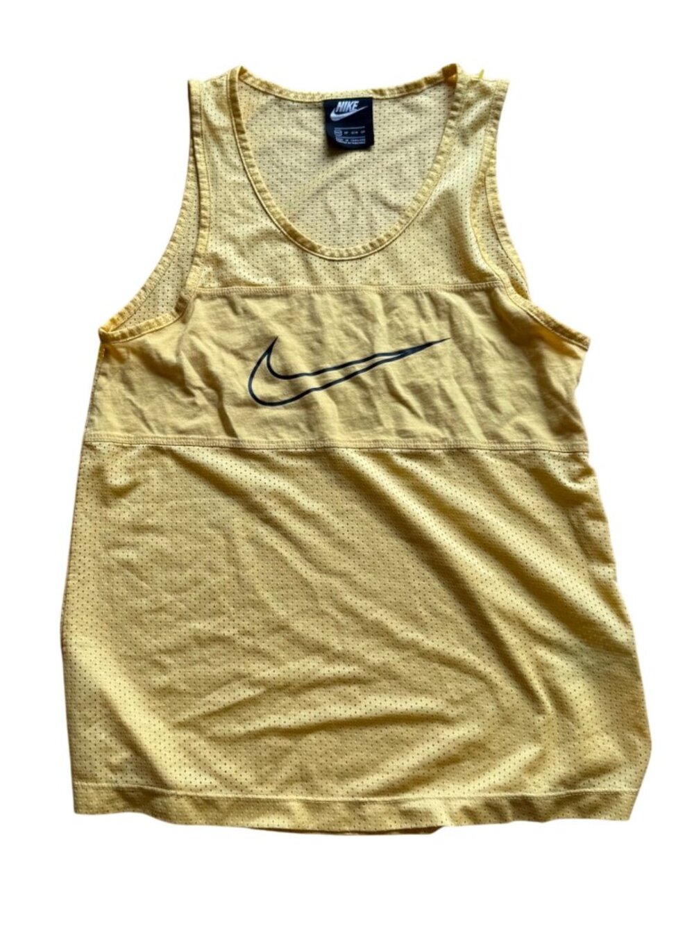 Nike Men's Tank Top Size XS Yellow Center Swoosh Mesh Jersey Sleeveless Vintage